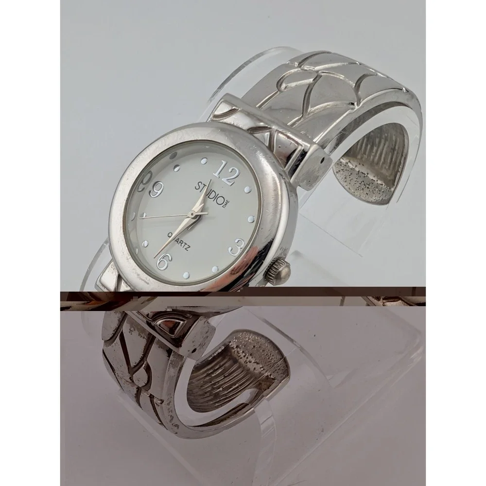 Studio Time Women's Bangle Watch 30mm Case Silver Band- New Battery